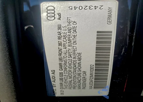 2021 Audi A6 Premium Plus z USA, uszkodzony, nr VIN WAUE3AF23MN103012